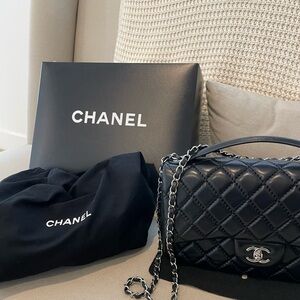 Chanel Easy Carry Flap 2015 Black Lambskin Silver HW almost new condition *Trade